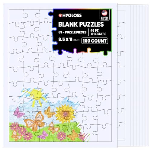 Hygloss 100 Blank Jigsaw Puzzles– 8.5 x 11 Inch, 63 Pieces Each – DYI Party invites, Perfect for Decorating, Kids' Activities, Arts & Crafts or Party Favors - Puzzle Pieces to Draw On for Crafts