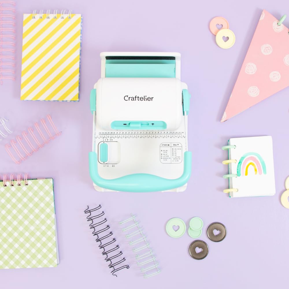 Craftelier - Mini Rilegatrice Minty Duo Binding Machine | Compatibile con Spirali e Anelli fino a 1” di Diametro e con Anelli a Disco | Dimensioni 23,5 x 16 x 21 cm