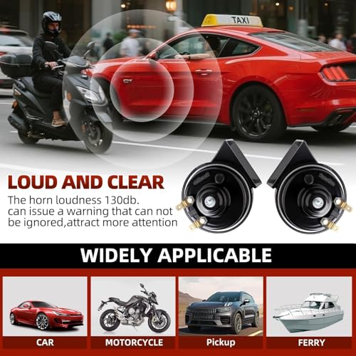 CENZHIWEN Musical Car Horn with Controller, 12V 10-Tone Dual Horns Kit, High/Low Tone Waterproof Motor Horn for Motorcycle, Car, Pickup, Truck, Loud Motorcycle Horns Replacement Electronic Components - Thumbnail 2