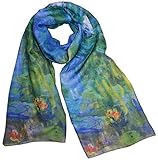 XXL Langer Schal mit Gemälde Motiv Kunstdruck Malerei Vincent van Gogh/Claude Monet/Gustav Klimt Halstuch Tücher Stola Umschlagtuch Schals (Seerosen)