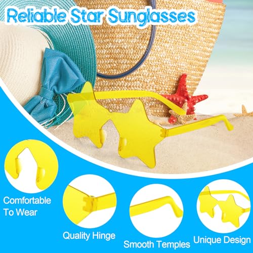 PLULON 15 Pairs Star Sunglasses Rimless Star Shape Sunglasses, Star Glasses Bulk Bachelorette Party Favors for Birthday Beach Kids Adult - Light Yellow3
