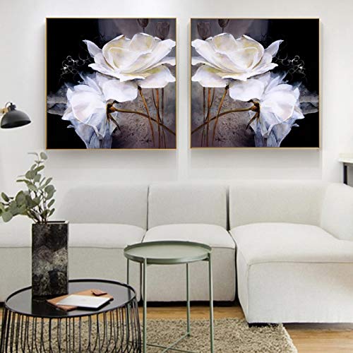 Peintures sur toile de fleurs pop art 40x40 pour masquer un mur abîmé