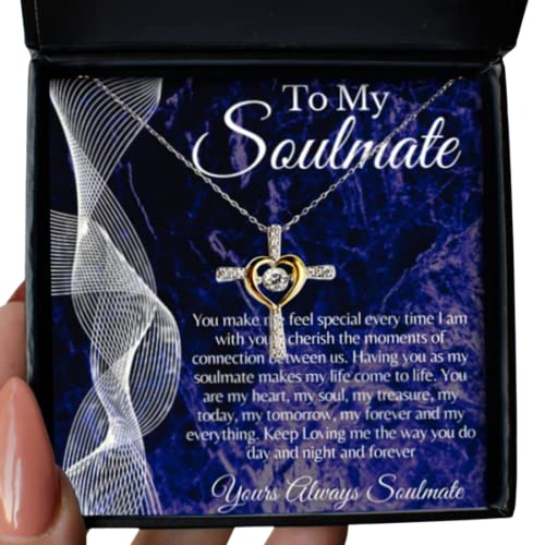 Soulmate Wife Husband Gifts, Christmas Cross Dancing Necklace Gifts to My Future Wife,to My Wife, Necklaces from Husband with Message Card and Box Romantic Gifts for Her Him Anniversary 025