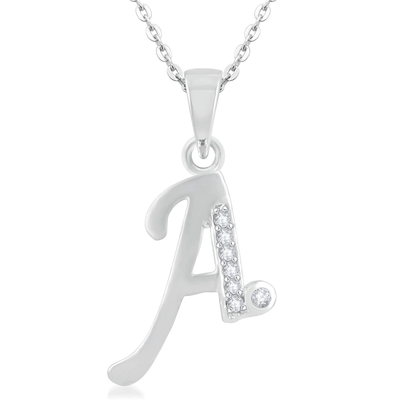 Yanaa CreationSpecial collection Pendent "A" Letter Silver plated Unisex Latest American Diamond for Women Girls Girlfriend Men Boys Couples Lovers antique Design alphabet Cubic Zirconia Brass Chain Pendant