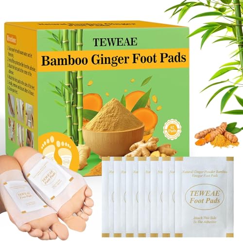 TEWEAE 62 Pads Foot Pads for Better Sleep, Natural Ginger & Bamboo Vinegar Turmeric Wormwood - No Off - Improves Sleep and Relaxation - Premium Foot Care Good Night Foot Patches