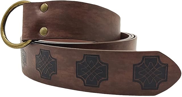 Thajaling Medieval Embossed PU Leather O Ring Belt, Robe Tunic Waist Belts, Pirate Belt, History Repeats Costume Belt, Retro Renaissance Knight Belt for Viking Cosplay Costume Accessories