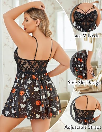 Image of Avidlove Plus Size Lingerie Lace Babydoll Womens Strap Chemise Nightgown V Neck Nighty Mesh Sleepwear Side Slit Nightdress