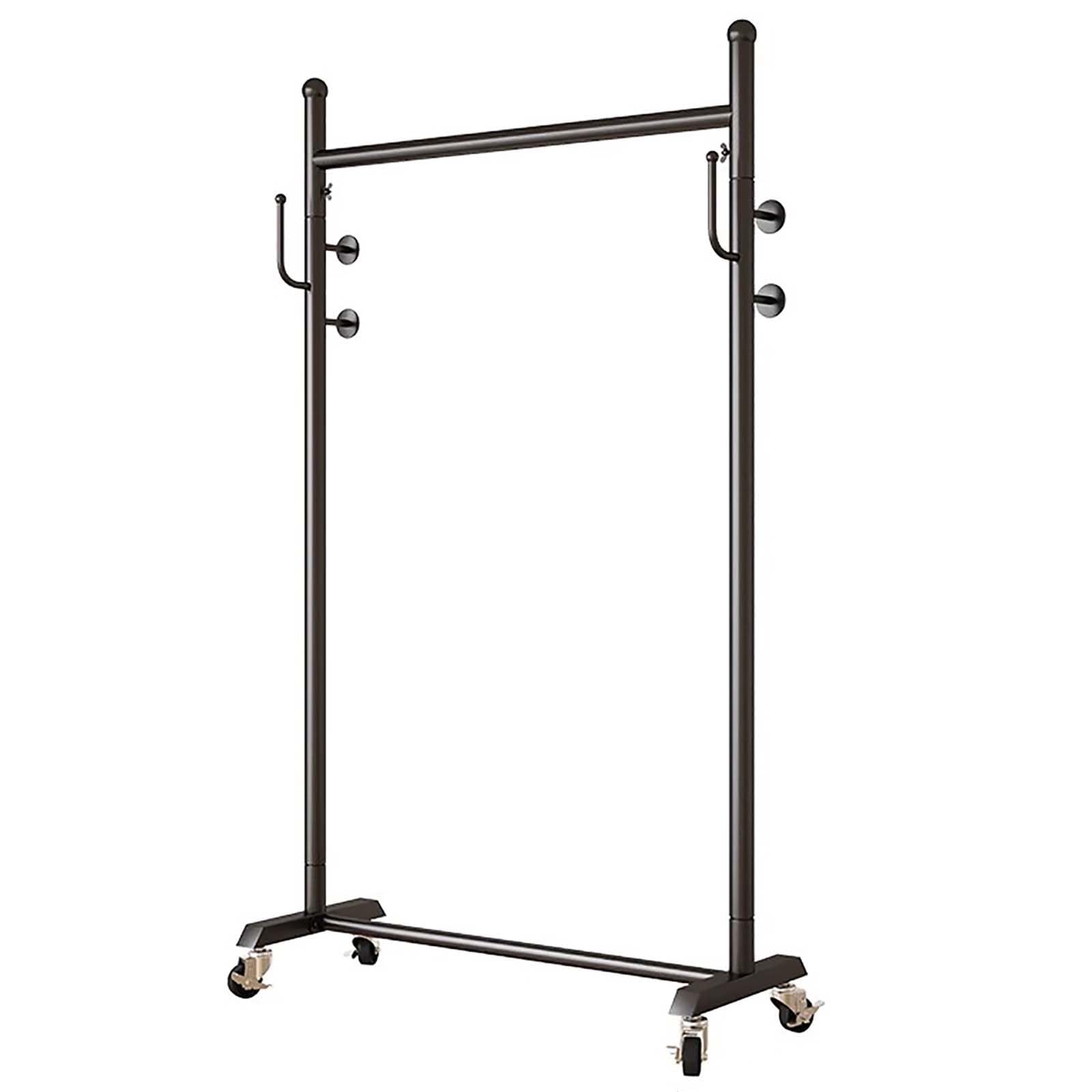 JYBNBBE Heavy-Duty Rolling Clothes Rack with Hooks - Portable Metal Organizer for Hanging Dresses, Coats & Clothes in Bedroom & Laundry Room,Black-80CM/31.5IN
