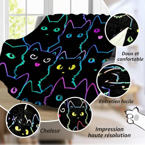 BNREDA Couverture avec Motif Chat - Motif Animal Mignon - en Flanelle Polaire Moelleuse - pour Enfants et Adultes (Chat 1, 150x200cm) – vue 3