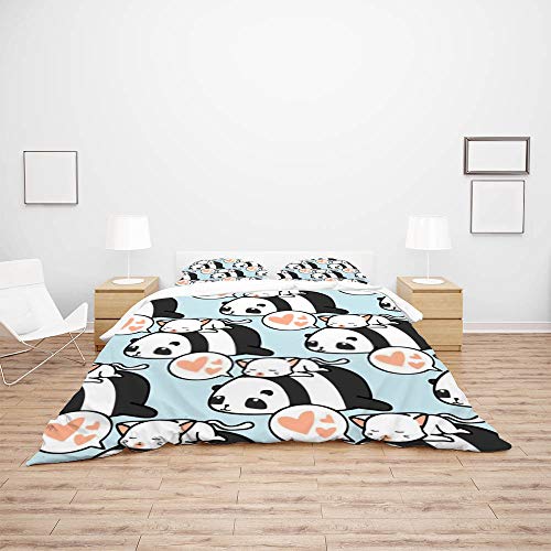 Parure de lit motif panda et chat 3 pièces en polyester King size