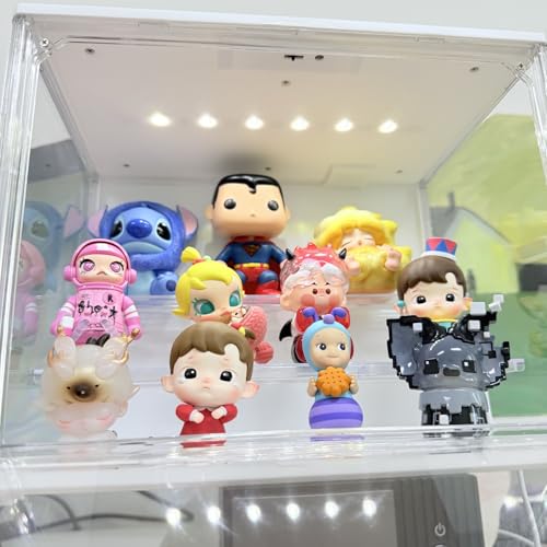 Siyecioa Acryl Vitrine Schaukasten mit LED, Glasvitrine mit Magnettür für Action Figuren, Spielzeug, Blind Box, Sammelfiguren, Aufbewahrung Multifunktional Display Case, Selbstmontage