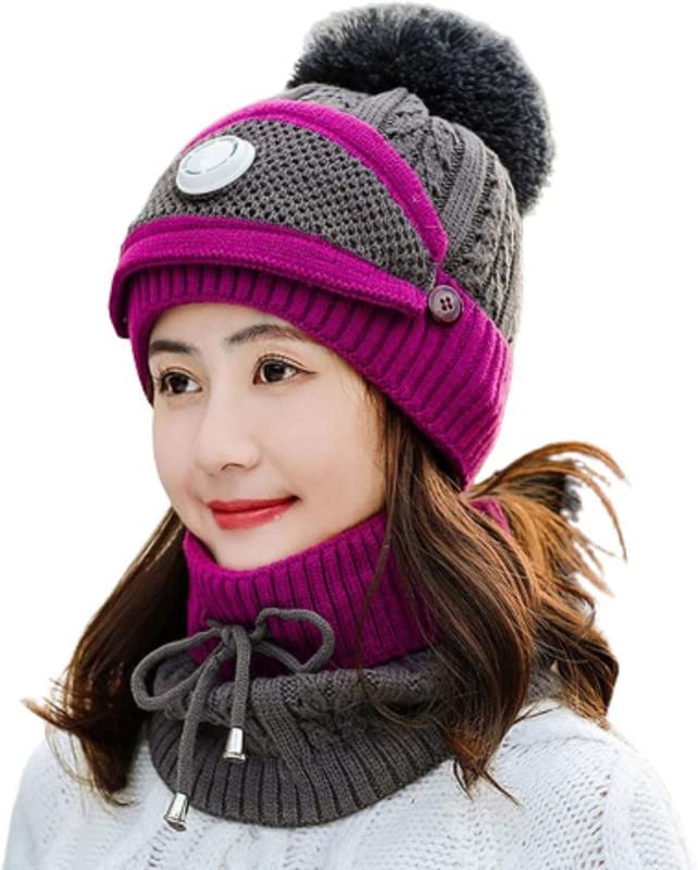 niue Girl's/Women's Winter Warm Woolen (Inside Fur) /Beanie + Neck Cover (with Detachable Filtered mask) (Purple)-picture-27