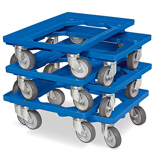 Lot de 6 trottinettes de transport pour conteneurs 600 x 400 mm, capacité de charge 250 kg, bleu