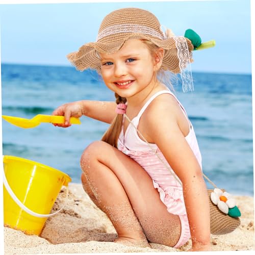 Homoyoyo 1set Boy Girl Woven Sun Hat with Beach Bag Lightweight Uv Cap for Girls Adorable Spring Accessory for Outdoor Activities and Travel3
