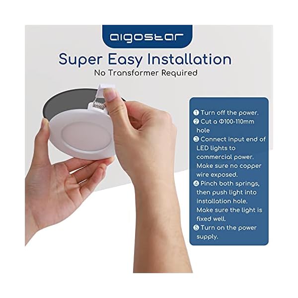 Aigostar LED Einbaustrahler,12W Äquivalent zu 113W,Tageslicht 4000K,Weiß,LED Einbauleuchten, LED Bullauge,Ф145-155mm… – Bild 7