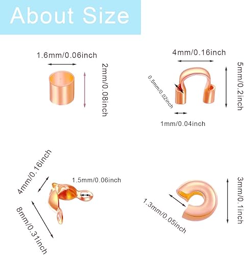 Miniatura 2 de 1400 piezas de tubos de latón para engarzar cuentas de alambre de guardianes de crimpado, puntas de cuentas, cubiertas de nudos para manualidades,