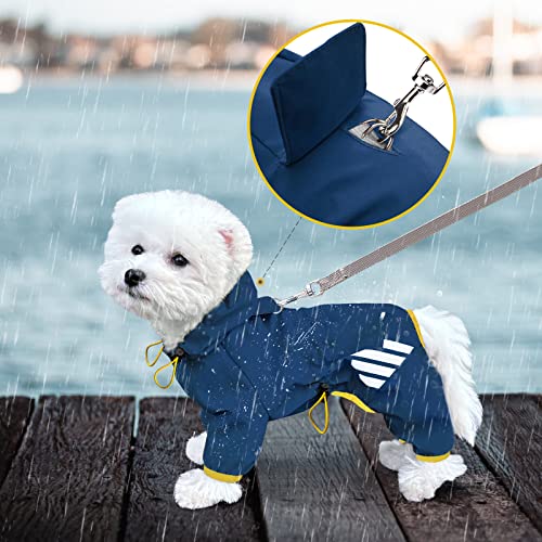 Regenmantel für Hunde Mit Kapuze, Wasserdichte Regenjacke, Leinenloch, Reflektierender Riemen für Kleine, Mittelgroße Hunde, Leichte Welpenkleidung (Blau, S)