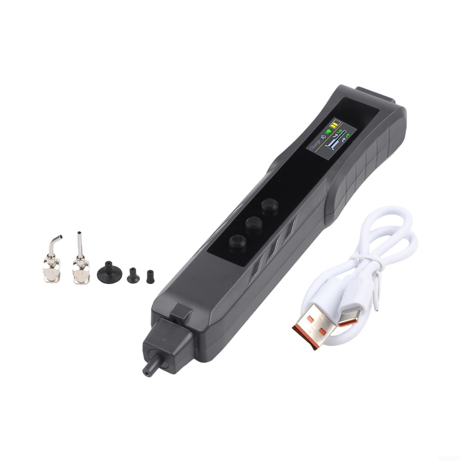 Elektrischer Vakuum-Saugstift mit TFT-Display, ESD-sicherer IC-Chip-Aufnehmer für SMD, leise 40dB Elektronik-Reparatur Werkzeug mit Taschenlampe und Wechselköpfen, schwarz