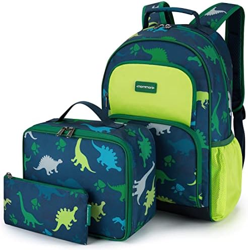 mommore Kids Backpack for Boys Girls Preschool Kindergarten Backpacks Lightweight Elementary School Bookbag with Lunch Box Set, Dinosaur, Large, 3 Pcs