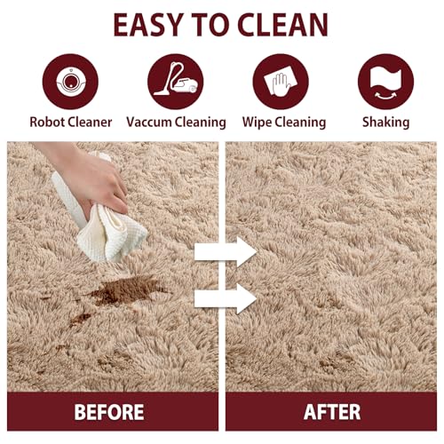 Bedroom Rugs Fluffy Neutral 3x5 Beige Area Rug,1.7'' Thick Modern Plush Non-Slip Soft Living Room Shag Carpet for Book Room Office,Coffee Stain Resistant