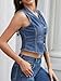 ELLEVEN Denim Vest Top for women Summer Western Jean Vest Crop Tank Top V-Neck Fitted Waistcoat Button Up Cowgirl Slim Fit Sexy Country Concert Trendy Outfit Denim Blue X-Small