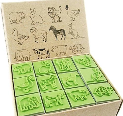 12 Kids Rubber Stamp Animals Zoo Wild Africa Stamps Set (CR020)