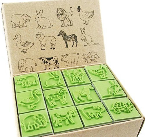 12 Kids Rubber Stamp Animals Zoo Wild Africa Stamps Set (CR020)