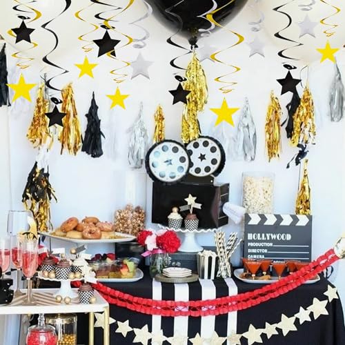 Image of BEISHIDA Black Gold Silver Star Hanging Swirl Decorations,Graduation Birthday Hanging Party Supplies for Graduation Wedding Baby Shower Birthday Decorations,Pack of 15