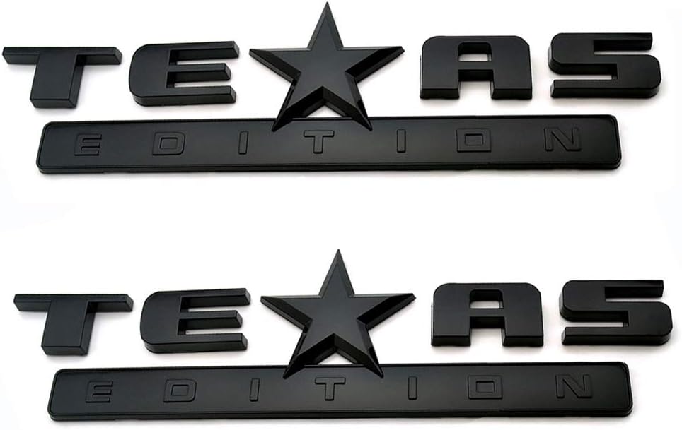 2 Count All Black 3D Texas Edition Emblem Universal Decal for Truck Car Auto Vehicle