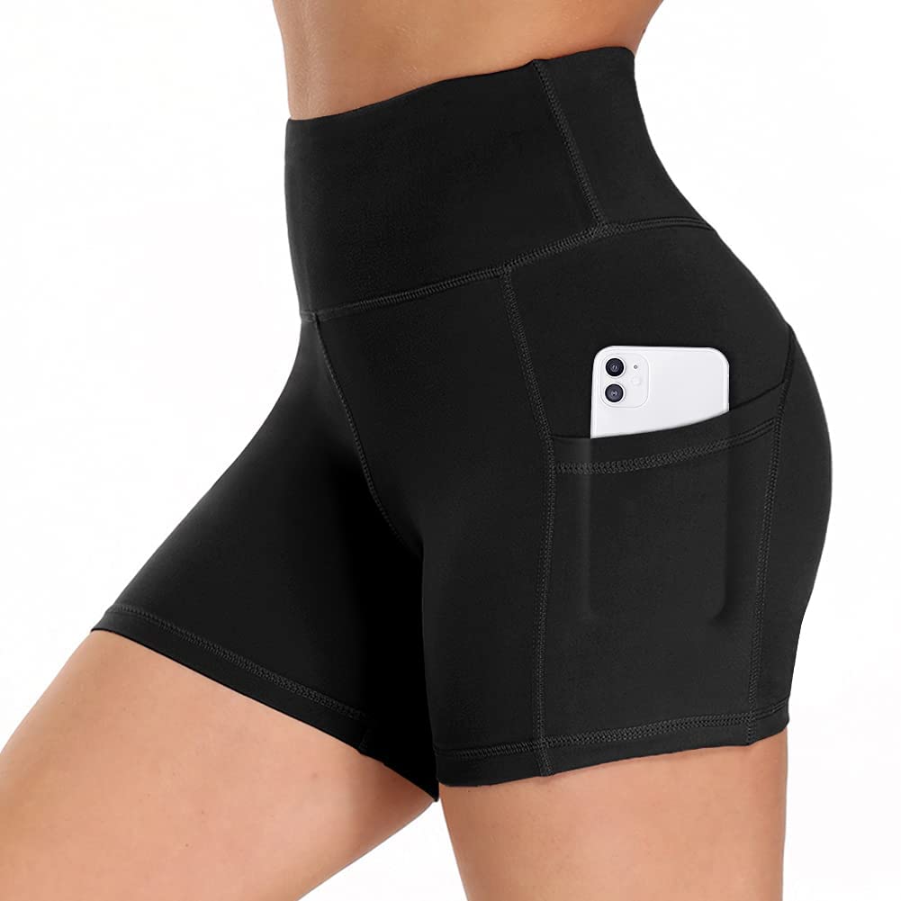 HLTPROWorkout Shorts Women with Pockets - High Waisted Tummy Control Yoga Gym Short for Biker Athletic Running