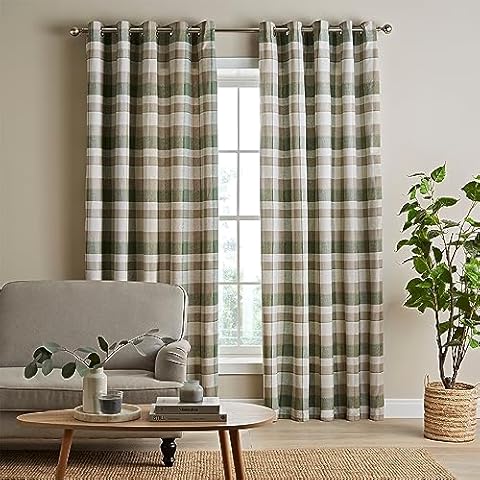Catherine Lansfield Green Thermal Check Curtains Cover