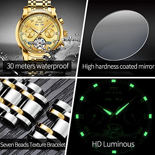 Image of OLEVS Automatic Watch for Men Self Winding Mechanical Luxury Business Stainless Steel Multi Calendar Waterproof Luminous Wrist Watches