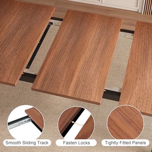 Extendable Dining Table for 4-6, 63" Modern Kitchen Table, Farmhouse Dining Room Tables for Dining, Kitchen, Office, Living Room, Rectangular Wooden Tables, Space Saving (Walnut) - Image 6