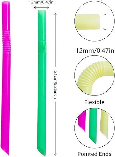 Miniatura 2 de Paquete de 100 popotes de plástico desechables envueltos individualmente de 0.43 pulgadas de ancho grande, flexibles, flexibles, para bebidas más