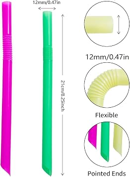 100Packs Plastic Straws Disposable Individually Wrapped 0.43in Big Width Bendable Flexible Drinking Straws for Thicker Beverage or Spureed soups or Smoothies or Think milkshakes (large diameter hole)