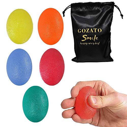 GOZATO Hand Exercise Balls, Stress Relief Ball for Adults and Kids - Squishy Stress, PT, Arthritis Pain Relief Workout Set - Set of 5 Finger Resistance Exercise Squeezer