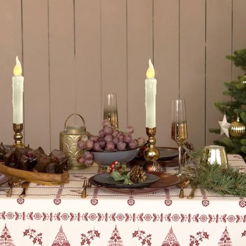 Image of Real Wax LED Flameless Short Taper Candles with Remote, 6.7 Inches White Candlesticks, Dripless Battery Operated Flame Rustic Primitive Flameless Lights Decor, Pack of 2