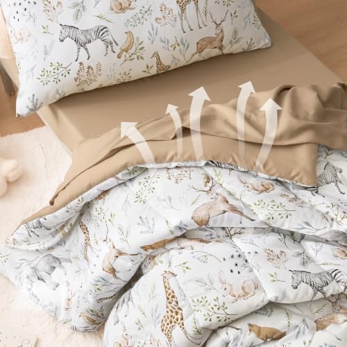 Image of PHF 4 Piece Toddler Bedding Set, Ultra Soft Toddler Comforter Sets Include Comforter, Fitted Sheet, Flat Top Sheet and Pillowcase for Boys Girls, Bed in a Bag forToddler Bedroom, Animal