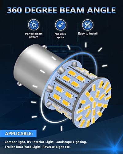 Jeflym 1156 Led Bulb Rv Led Light Interior 12V 1141 1003 7506 Ba15S Led Bulb Warm White Super Bright，12 Volt Led Light 3014 50Smd Replacement For Rv Camper Trailer Boat Exterior Light Bulb(10Pcs) #TOP4