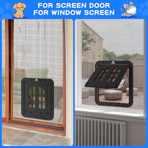 Morikey Cat Screen Door,Inside Opening 9.8×8.3Inch Cat Door for Screen Door, Pet Screen Door with Lockable Magnetic Flap for Pet Door,with 4 Entry Ways, Medium - Thumbnail 5