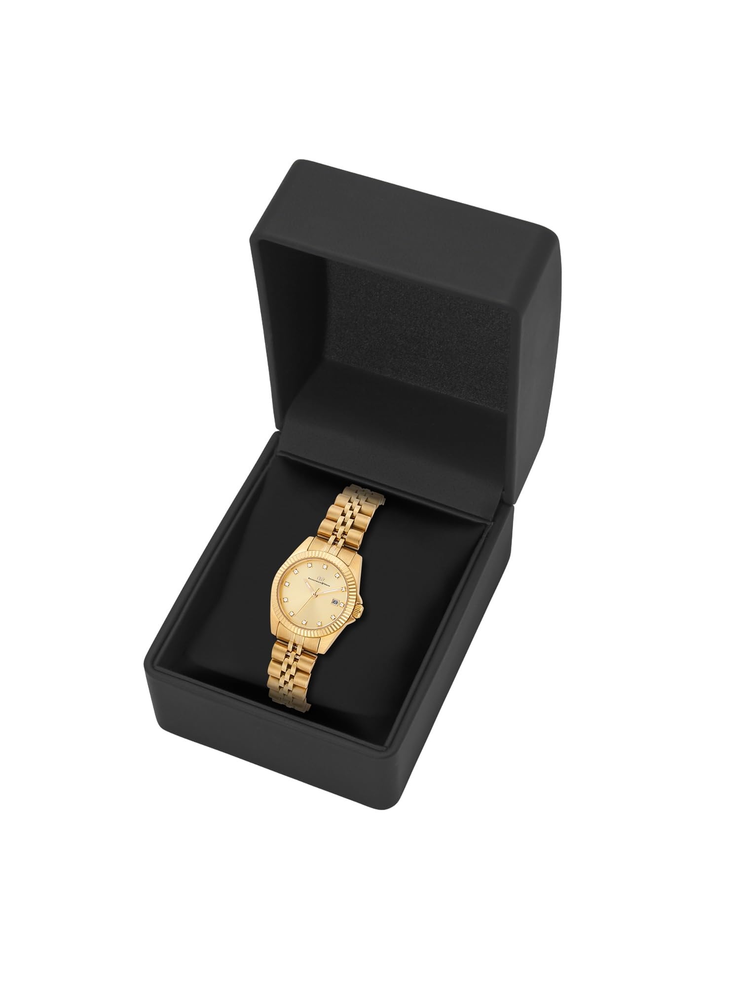 Rhodenwald & Söhne Damen Uhr analog Quarzwerk 5 ATM mit Edelstahl Glieder-Armband Gelbgold verziert mit Kristallen - Armbanduhr Frauen 10010492