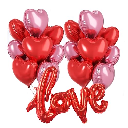 Valentine Balloons 18 Inch 21 Pcs Pink Red Heart Balloons