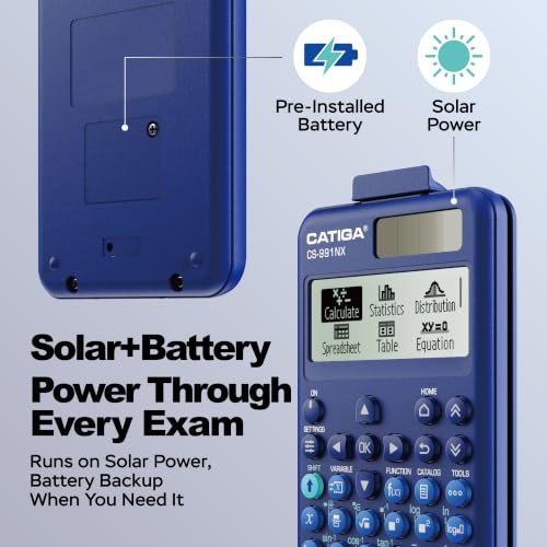 Image of CATIGA Blue Scientific Calculator with Textbook-Style HD Display, Solar & Battery Scientific Calculators for College, High School & Engineering Students, Icon Menu & Magnetic Hard Case, CS-991NX