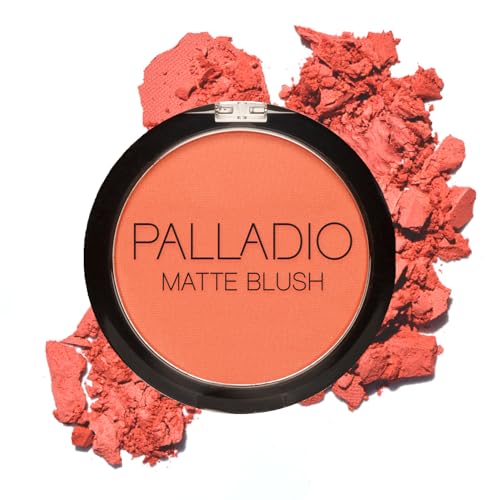 Palladio Matte Blush, Brushes onto Cheeks Smoothly, Soft Matte Look and Even Finish, Flawless Velvety Coverage, Effortless Blending Makeup, Flatters the Face, Convenient Compact, Toasted Apricot