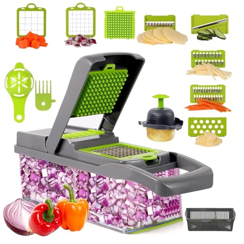 Vegetable Chopper Cutter Mandoline Vegetable Slicer Cheese Grater - Potato Onion Salad Veggie Chopper with Container - French Fry Potato Dicer Slicer Cutter - Kitchen Tools Gadgets