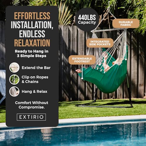 Image of Hanging Hammock Chair Swing - Hanging Chair Outdoor & Indoor - Hammock Swing Chair - Quick & Easy Setup with Hardware Kit - Durable & Spacious Full Body Support - Holds 440 Lbs