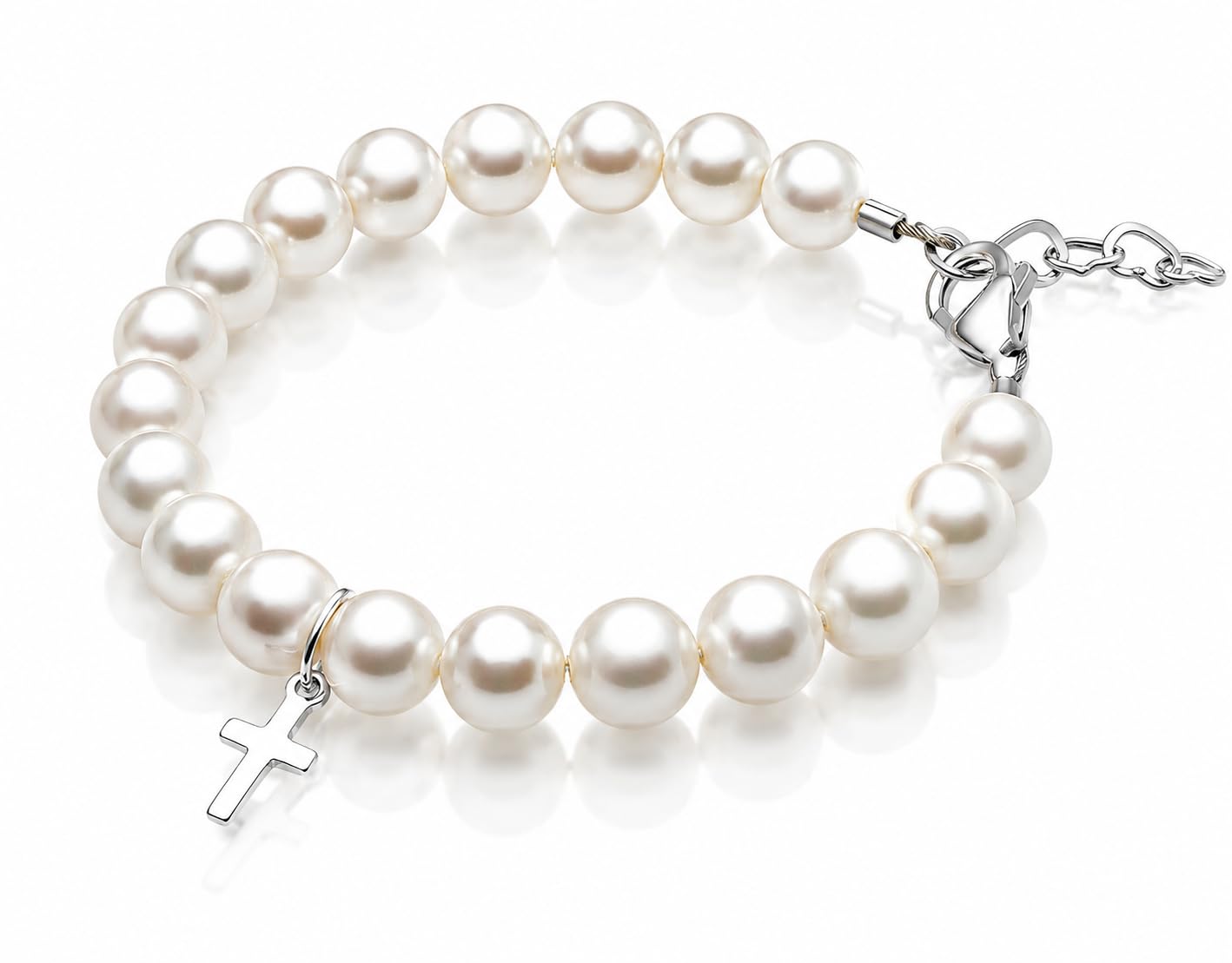 Communion Bracelets | Baptism Jewelry | White Pearl Bracelet | Cross Charm