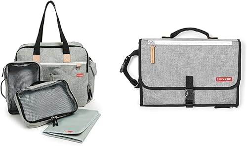 Miniatura 8 de Skip Hop Diaper Bag Iconic Duo Weekender, Extra Large Capacity with Changing Pad & Stroller Attachment, Grey Melange & Silicone Pacifier Holder,