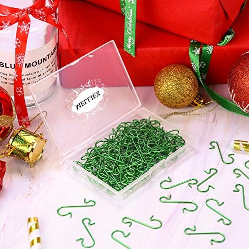 120pcs Christmas Bauble Ornament Hooks S-Shaped Metal Hanger Mini Stainless Steel Hooks for Hanging Xmas Tree Decoration, Green