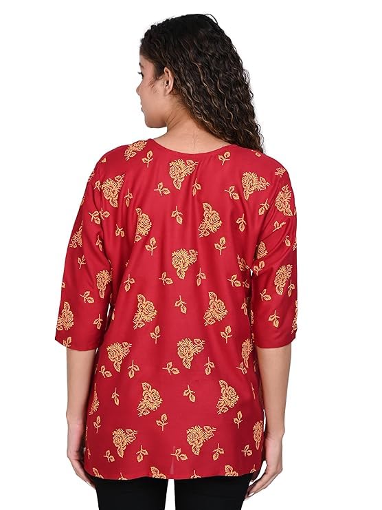 Image of Women's Rayon Printed Short Kurti Pack of 2 - Regular Fit Ethnic Wear | Comfortable Casual & Festive Kurtas for Women